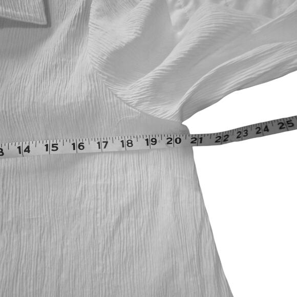 Marla Wynne New White Crinkle Button Front Blouse Tunic Cotton Stretch USA Sz M - Picture 7 of 10